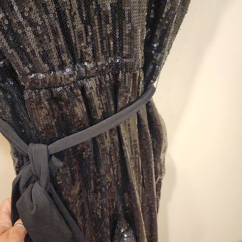 Calvin Klein Black Sequin Jumpsuit with Belt Size 8 - Picture 8 of 16